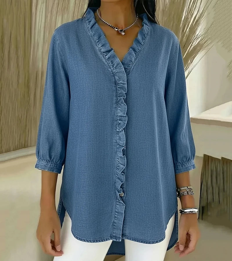 Yssa - Soft-Touch Ruffle V-Neck Blouse