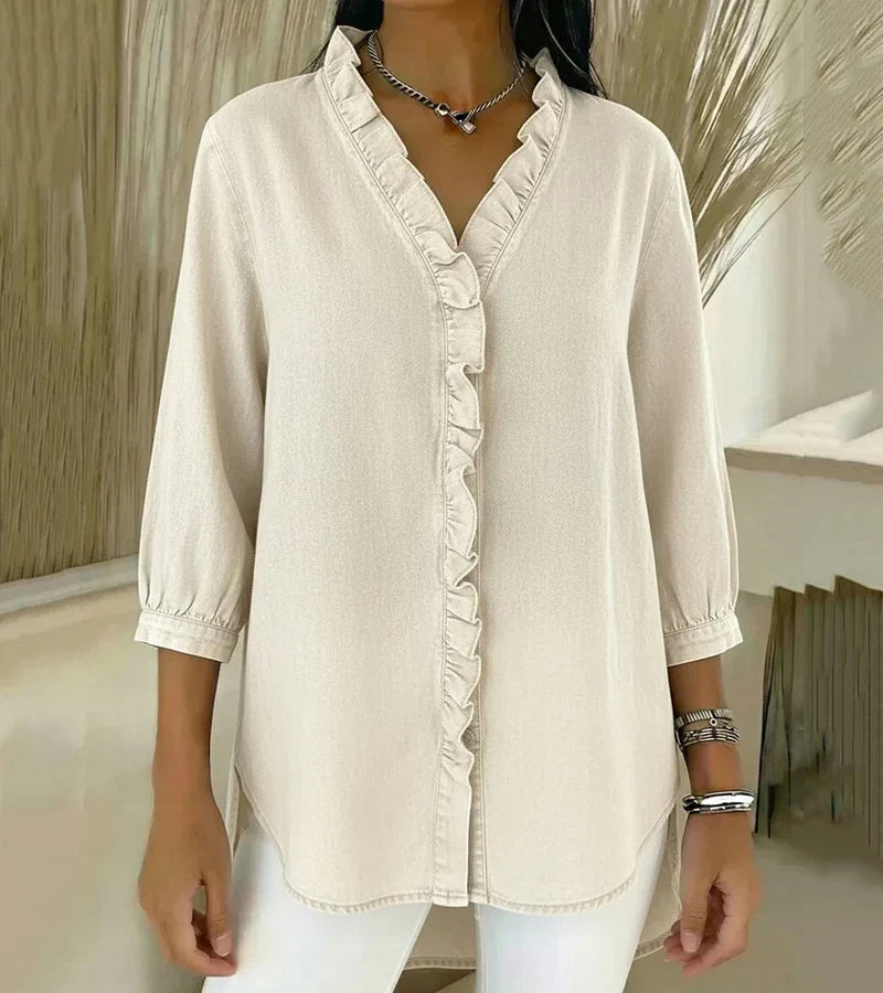 Yssa - Soft-Touch Ruffle V-Neck Blouse