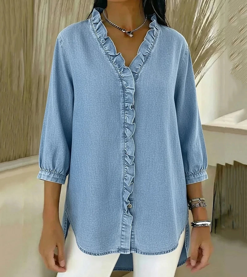 Yssa - Soft-Touch Ruffle V-Neck Blouse