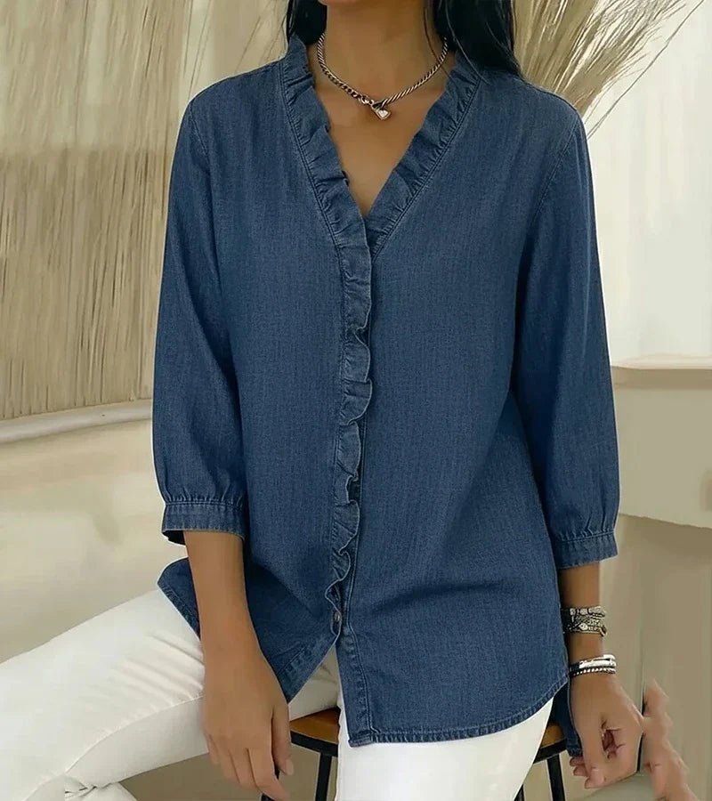 Yssa - Soft-Touch Ruffle V-Neck Blouse