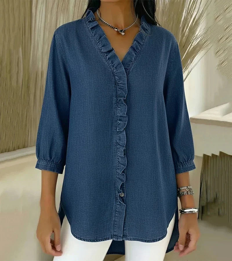 Yssa - Soft-Touch Ruffle V-Neck Blouse