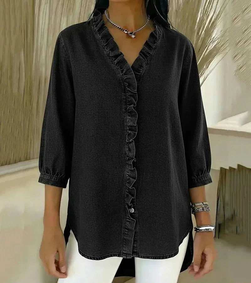 Yssa - Soft-Touch Ruffle V-Neck Blouse