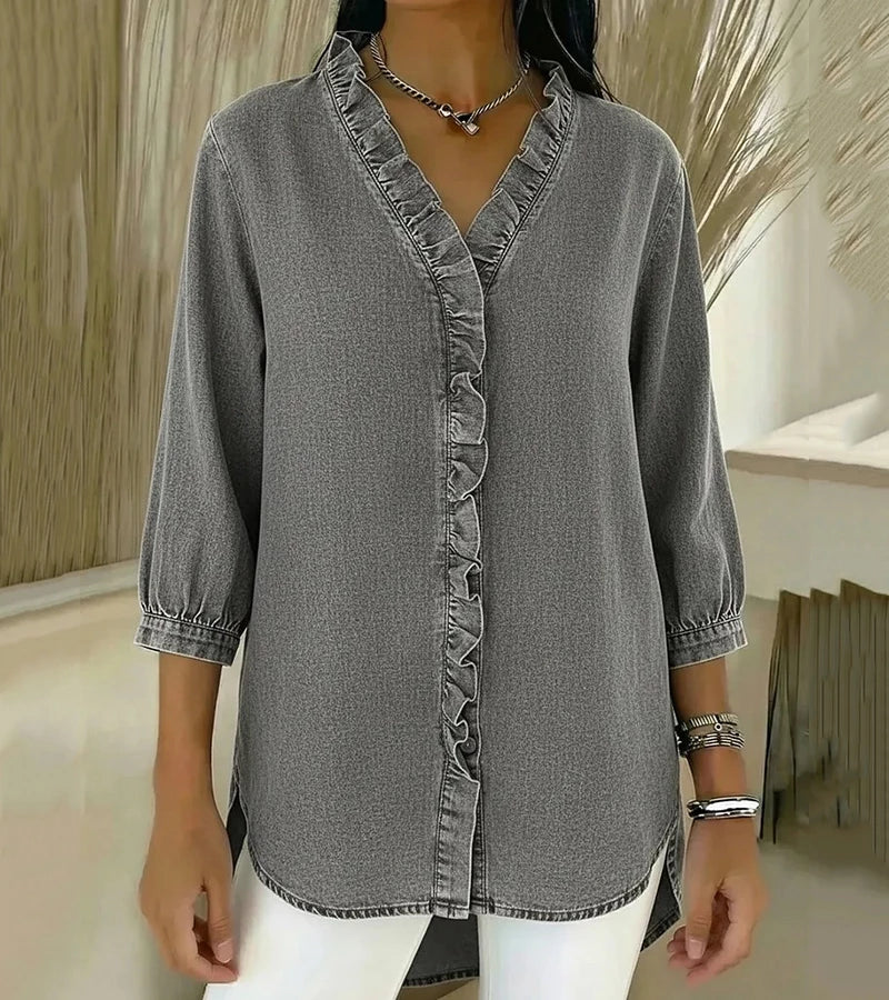 Yssa - Soft-Touch Ruffle V-Neck Blouse