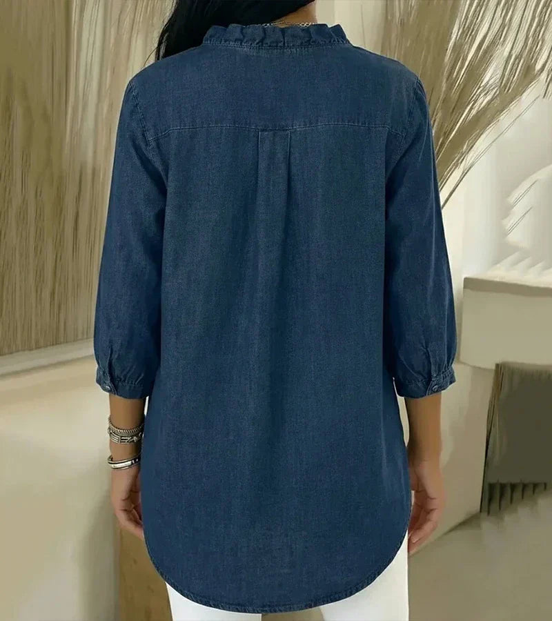 Yssa - Soft-Touch Ruffle V-Neck Blouse